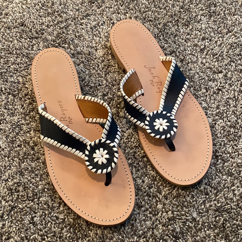 Jack Rogers Navy Blue and White Ro Laced Leather Sandals